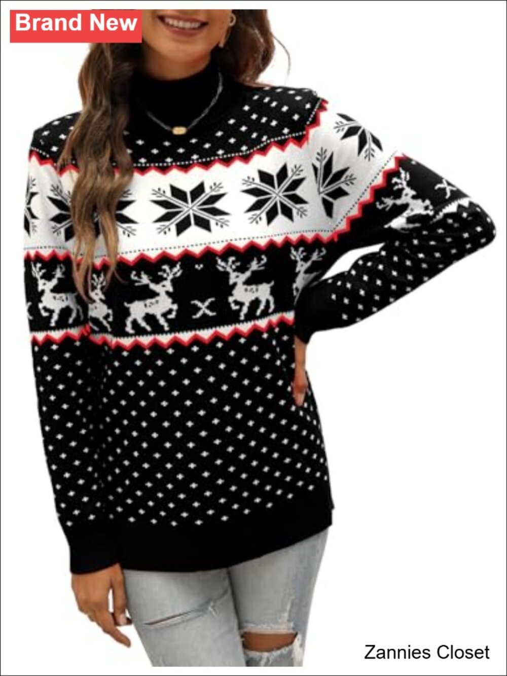 ✨Kocowoo Women's Ugly Christmas Sweater Snowflake Reindeer Knit Pullover